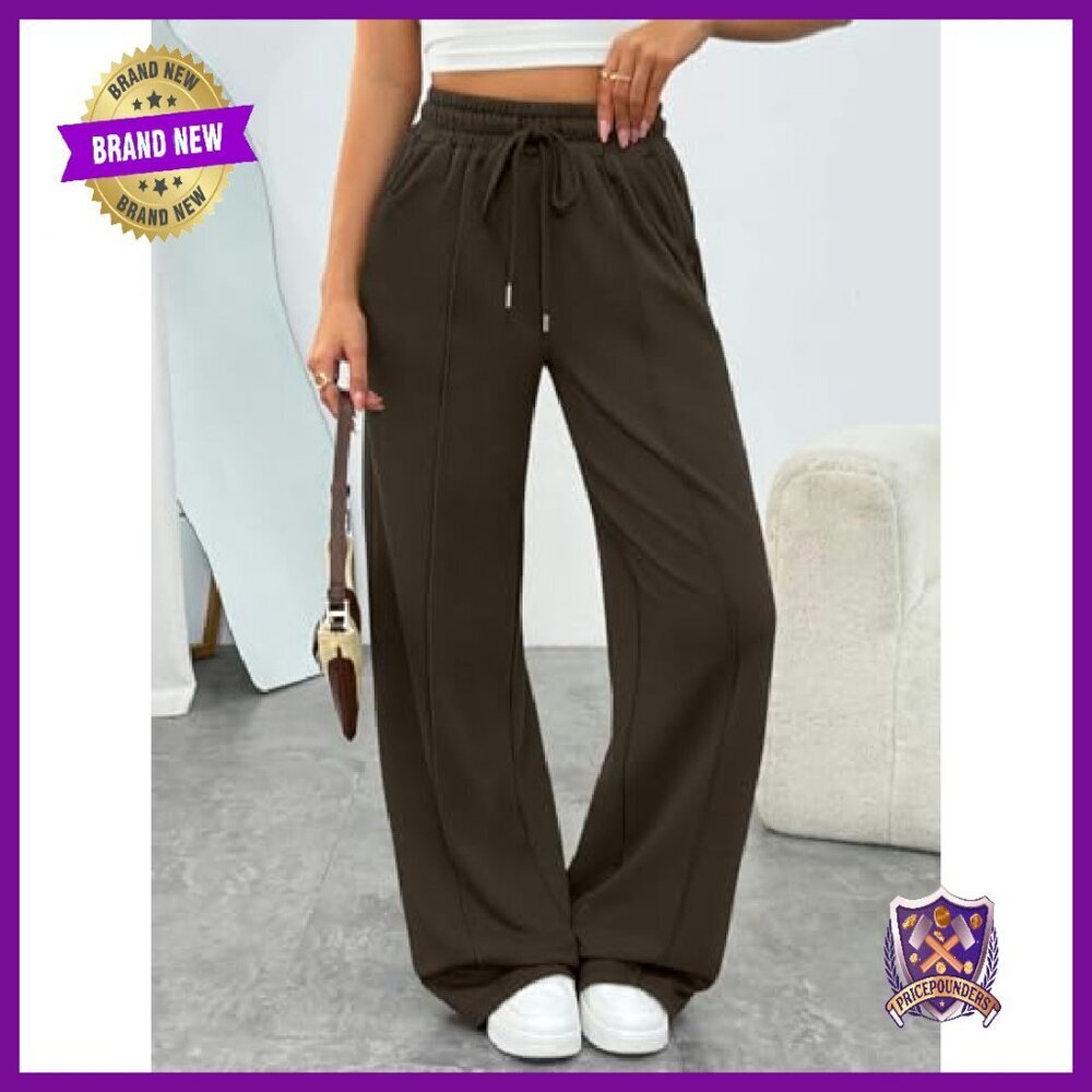 Wide Leg Sweatpants Barrel Fit Polyester Cotton Drawstring Pockets - Picture 4 of 7